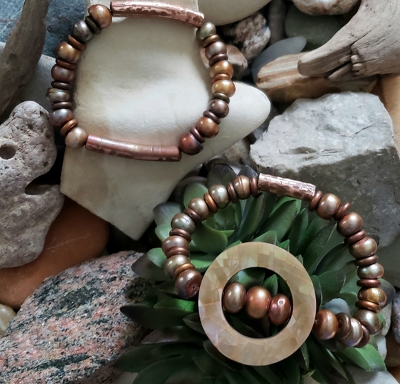 Artisan Pearl and Hammered Copper Bracelet - Picture 5 of 5